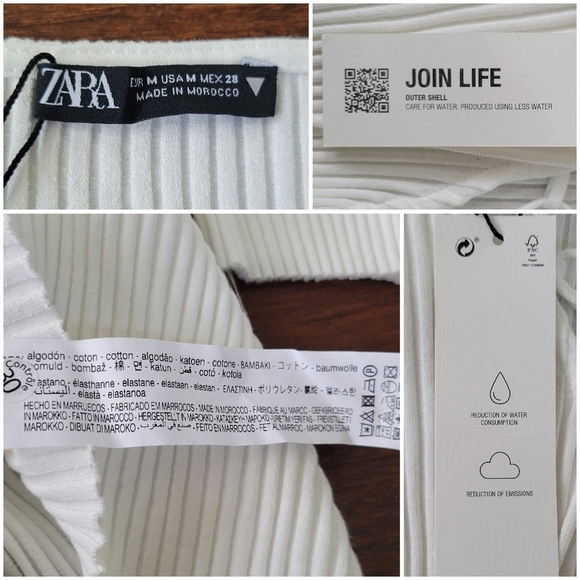 NEW Zara White Ribbed Lace-Up Short Sleeve Slim Fit Crop Top Women's Size M - Picture 5 of 9